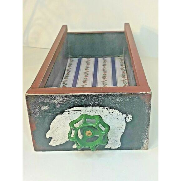 Farmhouse Wood Drawer Crate w/ Vintage Pig Feed Spigot Handle, Red/Black - Picture 8 of 12